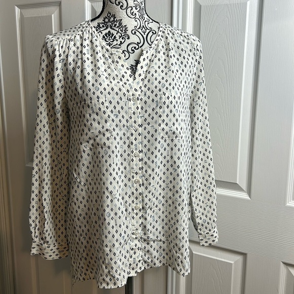 Joie Silk Button Down Top White Blue Print XS - Picture 1 of 6